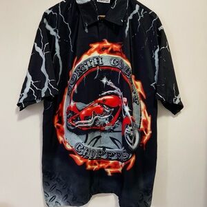 Vintage Y2K North County Choppers Biker Flames Button Up Shirt